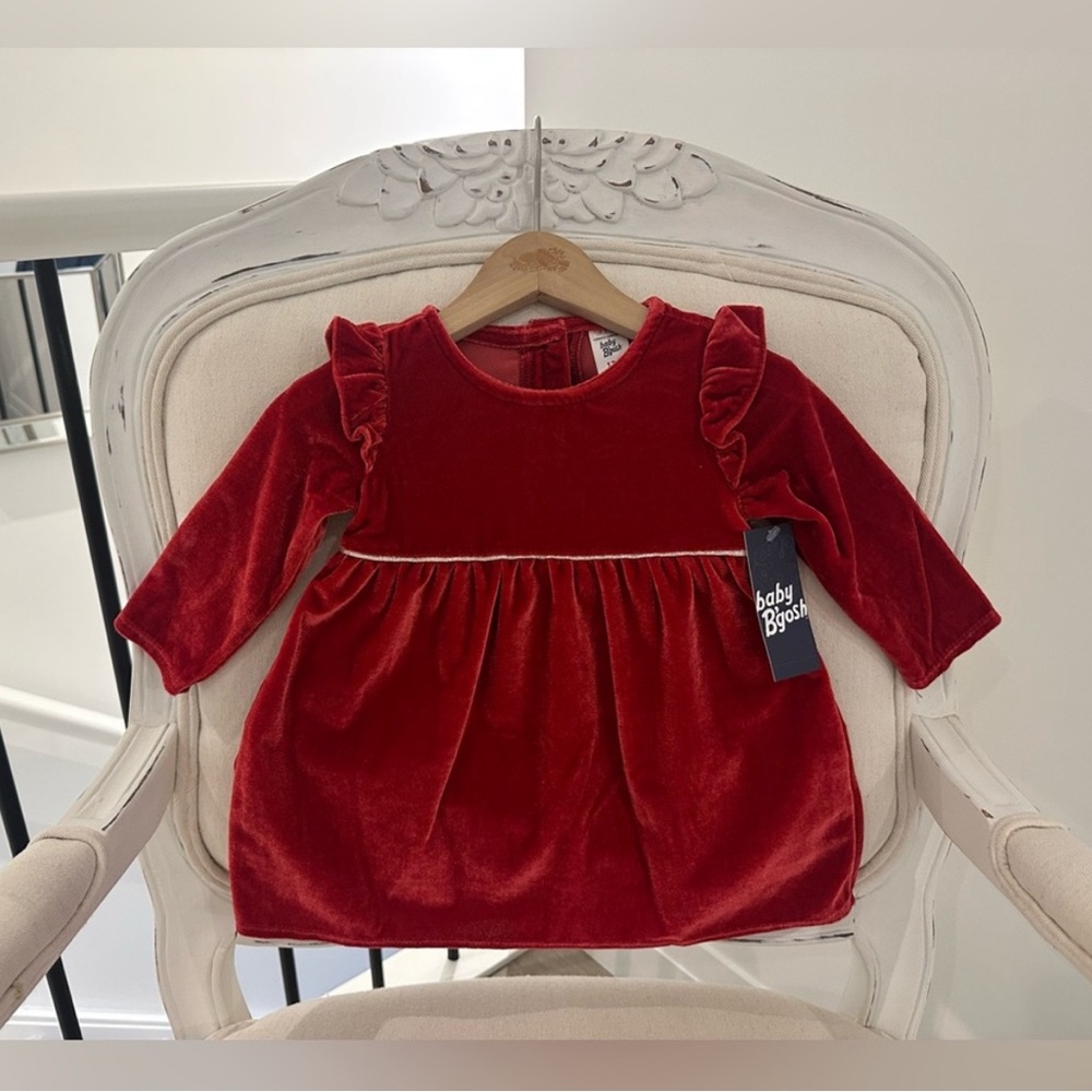 ❤️ Oshkosh 9 mth Soft Red Velvet Ruffled Baby Dress NWT